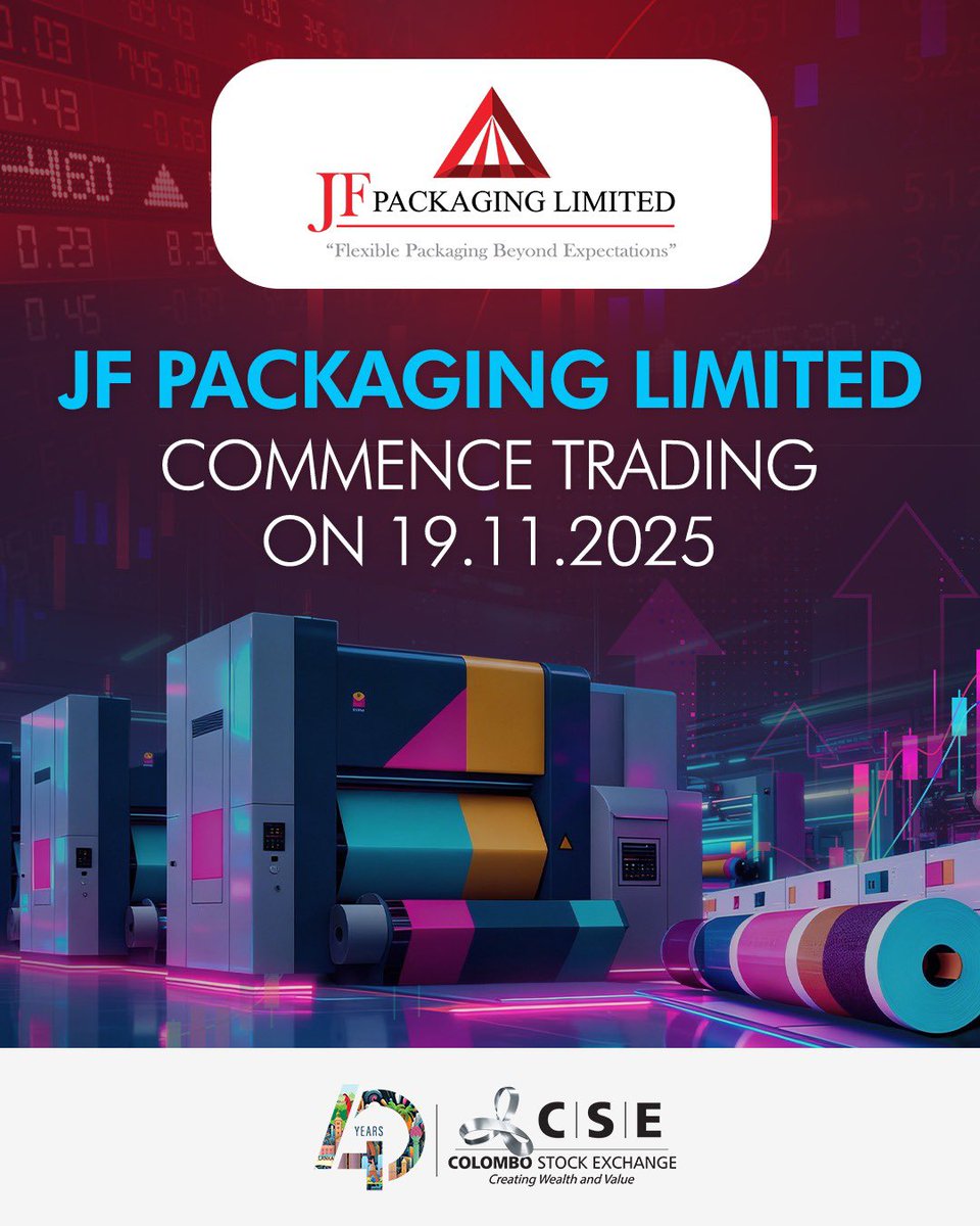 CSE_Media's tweet image. JF Packaging Limited Rings the opening bell today, commencing trading on the Main Board of the CSE!

#CSE #ColomboStockExchange #bellringing #jfpackaging