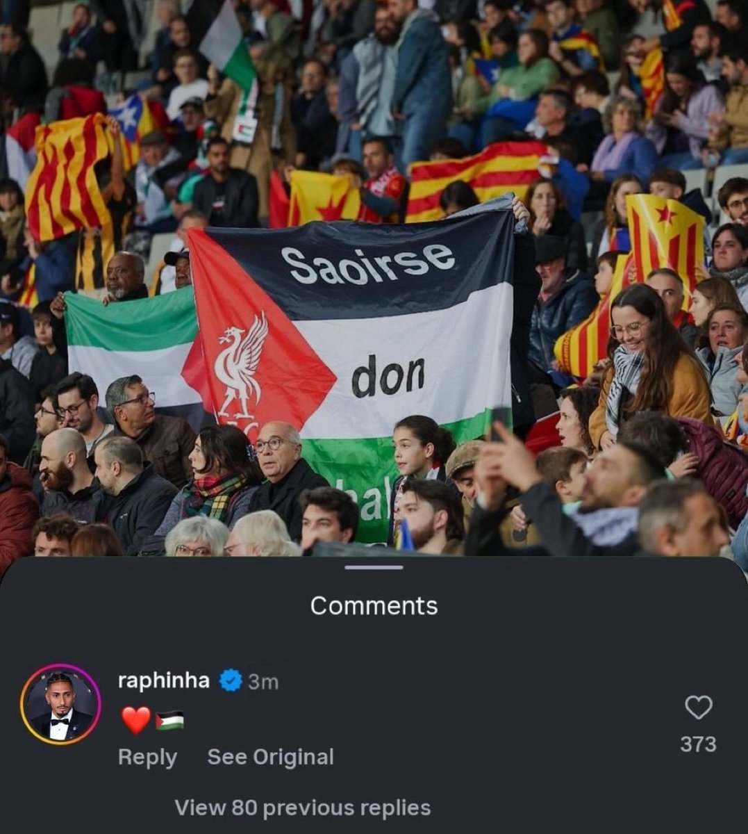 analise2025's tweet image. 🇵🇸 Jogador Raphinha, do Barcelona e da seleção brasileira, apoia a causa palestina no Instagram!

Ótimo posicionamento!