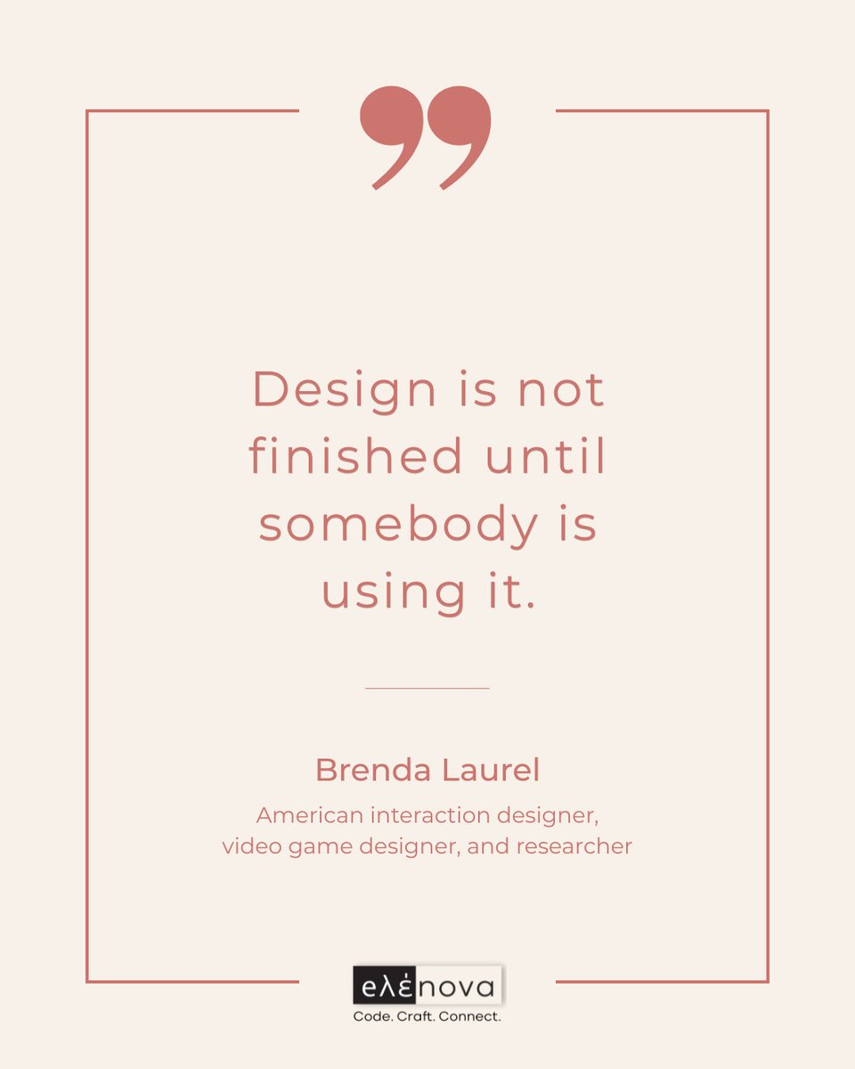 elenova_solns's tweet image. Design is more than what meets the eye, it’s what moves the user.

#DesignThinking #UserExperience #HumanCenteredDesign #BrendaLaurel #DesignMatters #UXDesign #eλέnova #elenovasolutions #CodeCraftConnect