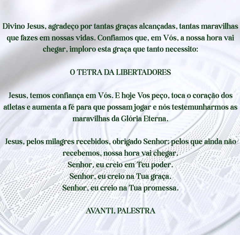 oporcorei1914's tweet photo. A exemplo de 2021, faltando 10 dias pra final postarei 10 orações pelo tetra da Libertadores.

Vamos seguir em oração até o dia da grande final.

Se no futebol não dá pra confiar no timeco, iremos pelo poder da fé.

EU CREIO, SENHOR https://t.co/wB7syyty9U