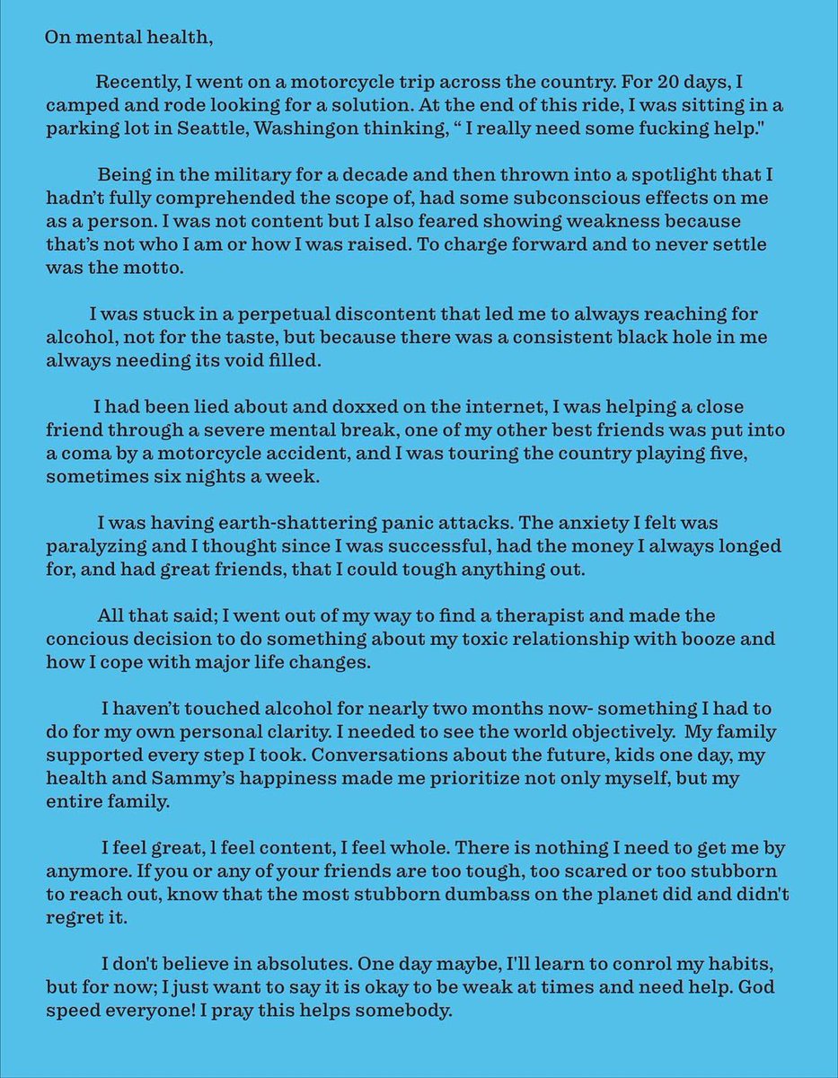 ZBryanArchive's tweet photo. “I wanted to share this because I feel like a lot of people go through mental struggles at times and feel alone in them, which leads plenty to suffer in silence

I hope it helps someone struggling to find words when they’re down on their luck” - Zach Bryan https://t.co/o78dh0Jywm
