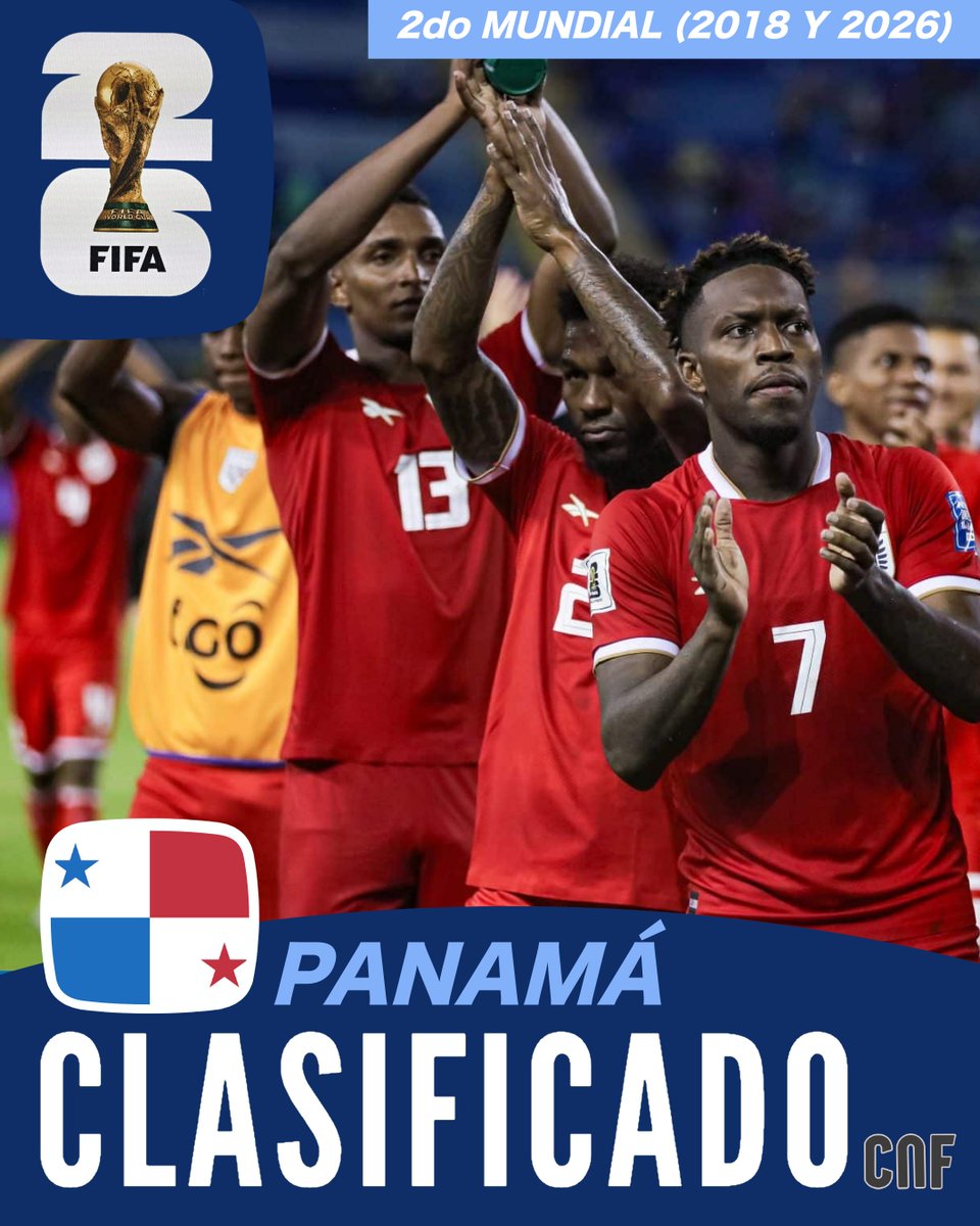 🇵🇦PANAMÁ AL MUNDIAL
🏆FIFA WORLD CUP 2026

Panamá vuelve a la COPA DEL MUNDO tras vencer a El SALVADOR y tiene el Boleto para su 2do MUNDIAL en su Historia. (🇷🇺Rusia 2018 y 🇲🇽🇺🇸🇨🇦United 2026)

La Única Representación por el momento por CENTROAMÉRICA. 👀🇬🇹