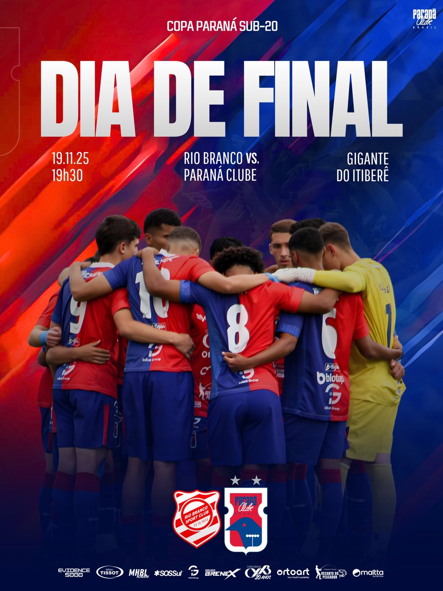ParanaClube's tweet photo. Dia de final. Dia de decisão. Dia de lutar, batalhar e acreditar até o fim! 🔴🔵

Vamos juntos e PRa cima, piazada! 💪

🗓️ 19.11.25
🏆 Copa Paraná Sub-20 
🆚 Rio Branco 
🕘 19h30 
🏟️ Estádio Gigante do Itiberê 
📺 Leão TV (Facebook) 

#RBSCxPRC | #PiazadaDaVila https://t.co/wLLO2dqefb