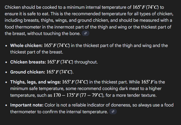 Dorktanian's tweet photo. @DefiantLs Chicken only needs to reach 165 to kill salmonella. Most people overcook it because their parents just used the 'white means safe' thats easy to remember and never bought a meat thermometer https://t.co/0r2O9TOjME