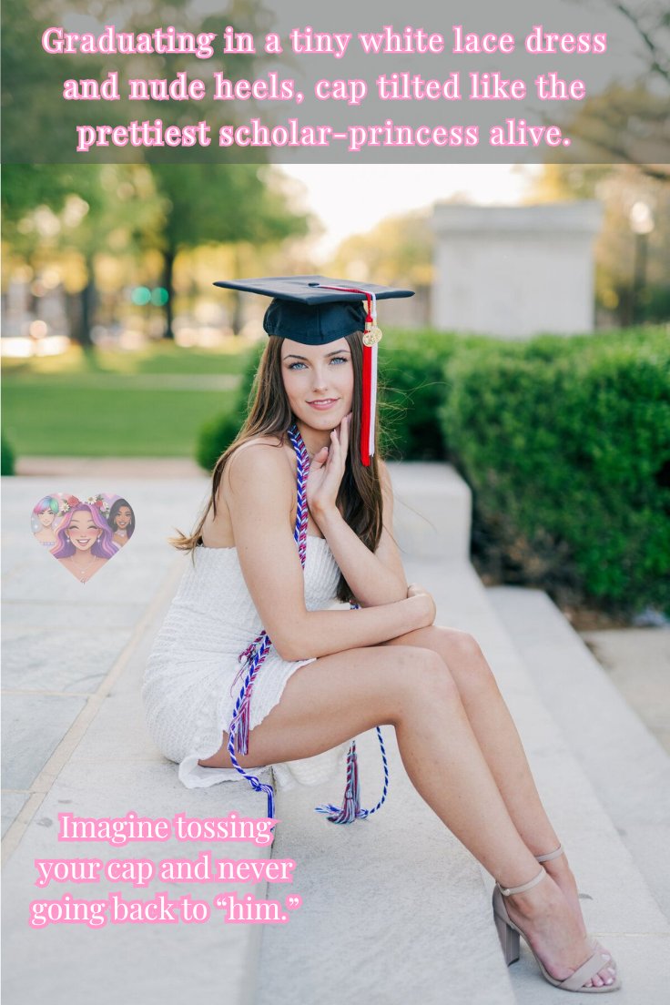 femmebliss469's tweet photo. Toss the cap, keep the girl forever, valedictorian. 🎓💋
#GraduationFemme #WhiteLaceDream #CapAndHeels #SissyDiploma #SmartAndSexy https://t.co/NxZVUKme8G