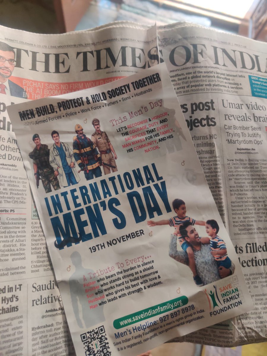 Atul’s death reveals how false accusations can devastate men’s lives and families. On behalf of SIFF Hyd, I wish you a Happy International Men’s Day #InternationalMensDay #MenToo #SiffHyderabad #Hyderabad #justiceFoAtulSubhash #AtulSubhasAmarRahe