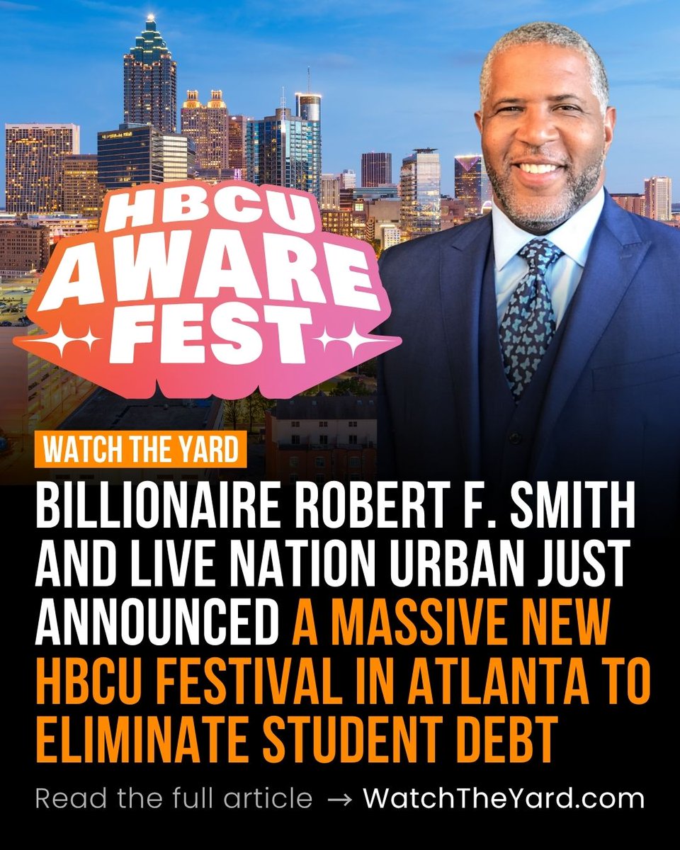 Billionaire Robert F. Smith and <a href="/LiveNationUrban/">Live Nation Urban</a> just announced a massive new HBCU festival (<a href="/AwareFestival/">Aware Fest</a>) in Atlanta to eliminate student debt.

Learn more at: awarefest.org