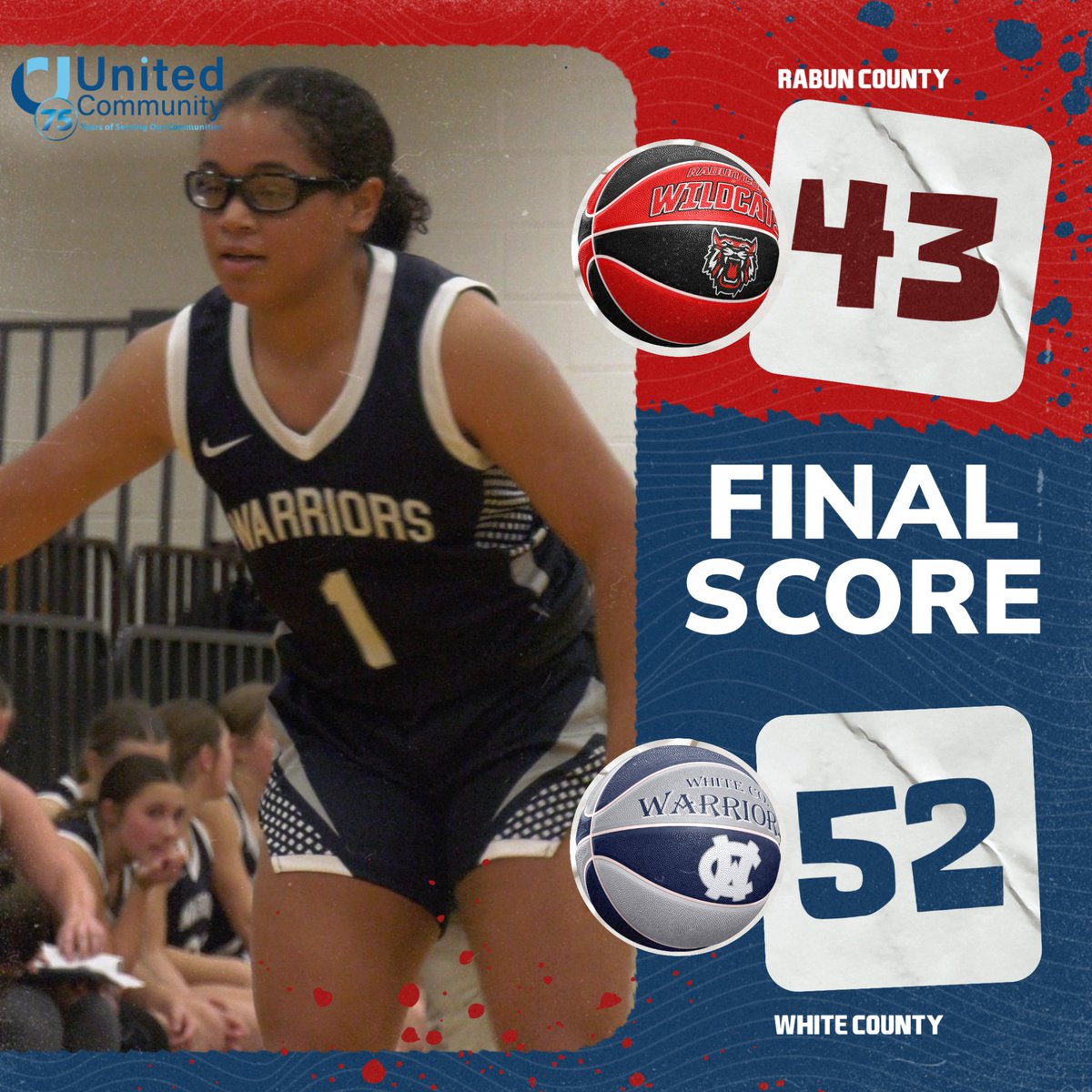 𝐅𝐈𝐍𝐀𝐋: #𝟖 𝐖𝐡𝐢𝐭𝐞 𝐂𝐨𝐮𝐧𝐭𝐲 𝟓𝟐, #𝟑 𝐑𝐚𝐛𝐮𝐧 𝐂𝐨𝐮𝐧𝐭𝐲 𝟒𝟑 (𝐆𝐢𝐫𝐥𝐬)
From the United Community Bank Scoreboard!

A top-10 matchup lived up to the hype!
<a href="/RabunWbb/">RabunCountyWBB</a> <a href="/WhiteCo_WBB/">White County Lady Warriors</a> 

RECAP/VIDEO: blitzsportsga.com/2025/11/18/rab…