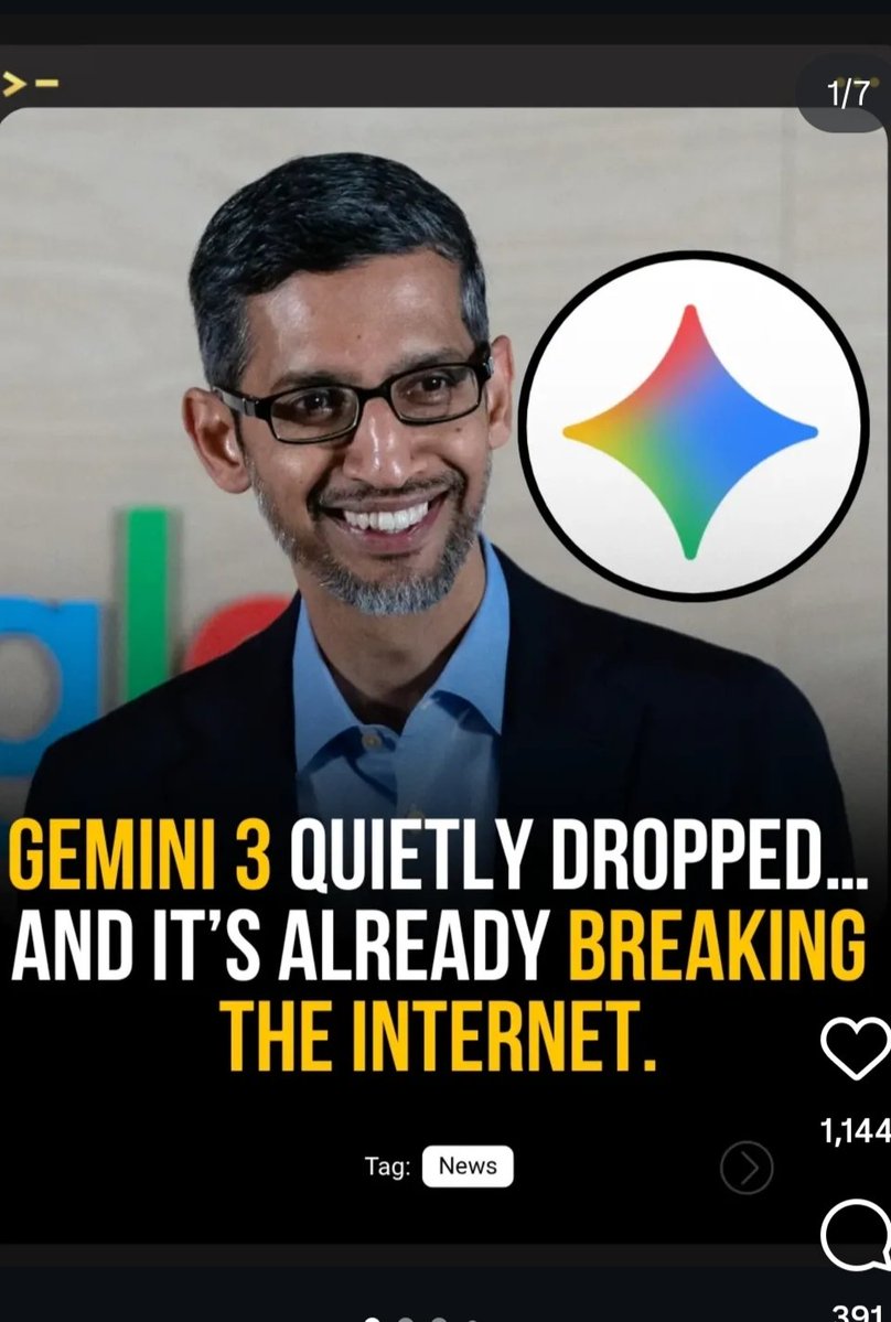 Codezap1008's tweet image. 🚀 Big news, AI fam: &amp;gt;&amp;gt; Gemini 3 drops today, and it&apos;s a game-changer!

**Gemini 3**: Pushing boundaries with smarts—think, deeper insights and endless creativity.

**Gemini Agent**: Handles the heavy lifting on multi-step quests, from idea to done.

let Gemini 3 turbo-boost your…