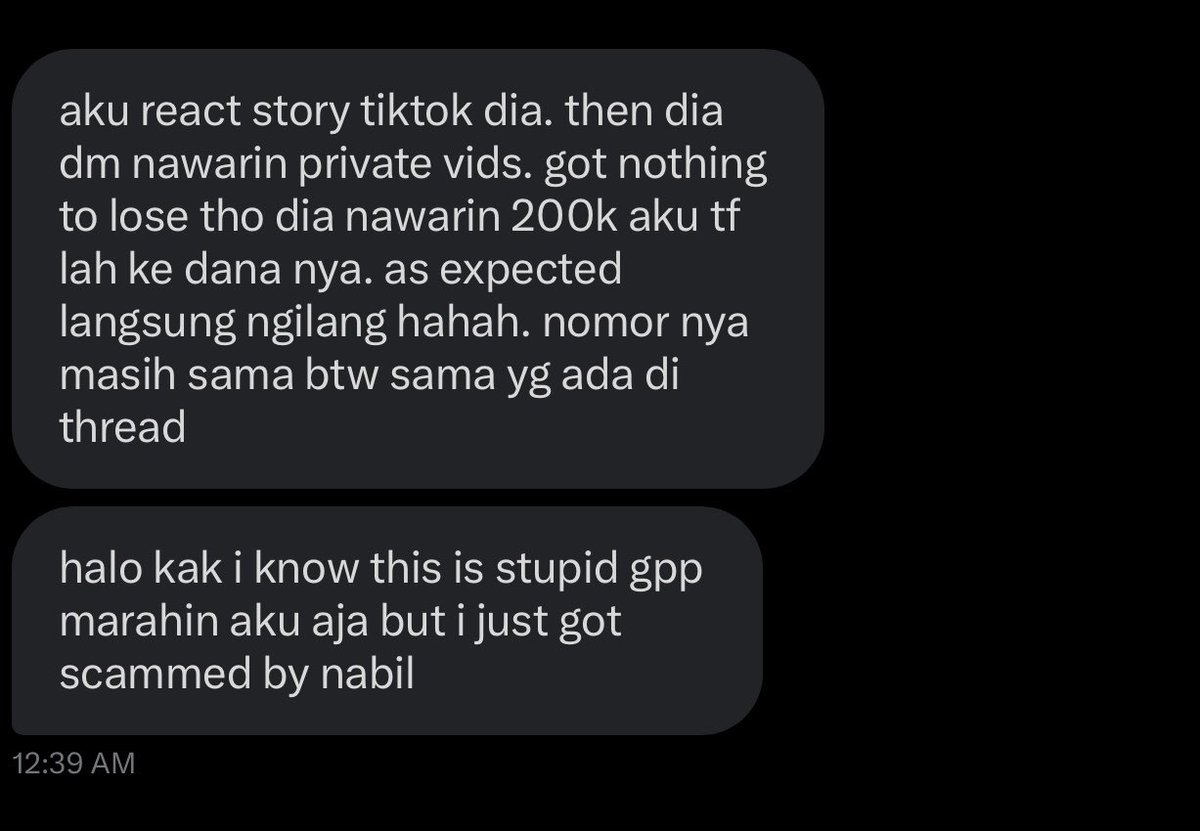viralinburon's tweet photo. Update guys!

Beberapa bulan yg lalu dia masih sempet nipu orang jual private video wowkwowkowkwow

si nabil belom tobat tobat guys!!!!
https://t.co/UL9fv3lVj7 https://t.co/FzleccVaJi