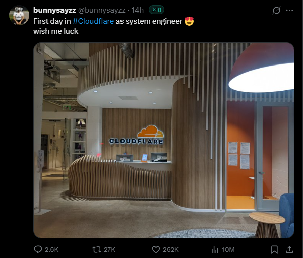 gem_detecter's tweet image. This dude joined Cloudflare as a system engineer immediately before the server outage issues.  

Wish him luck 🤣