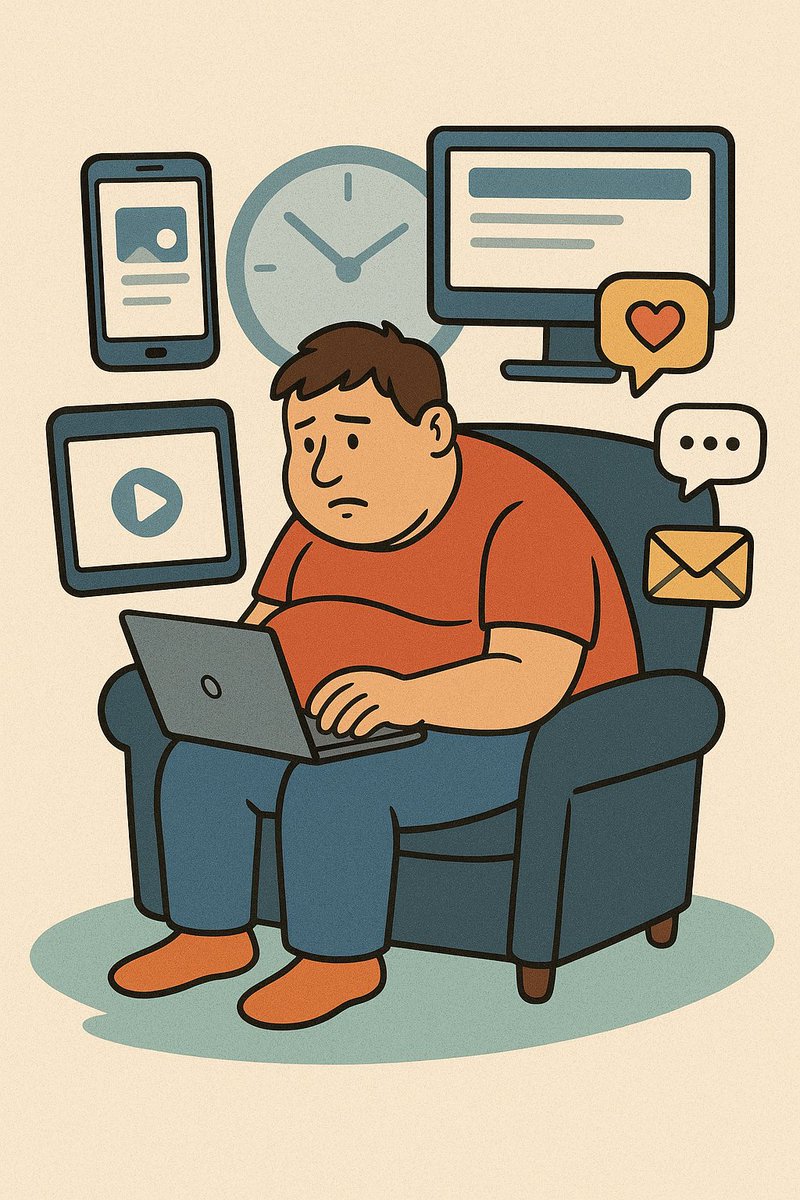 port3767's tweet photo. Here is an AI generated image that demonstrates the impact of the digital age on sedentary activity, and the effect it has on obesity. https://t.co/pEHlBD0njC