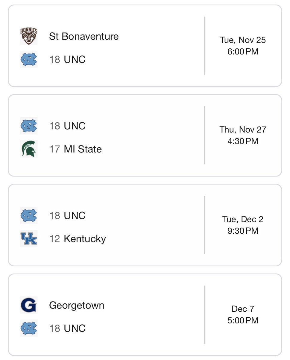 nickbateman33's tweet image. Bold prediction: UNC goes 0-4 during this stretch

See y’all on December 7th 🫡