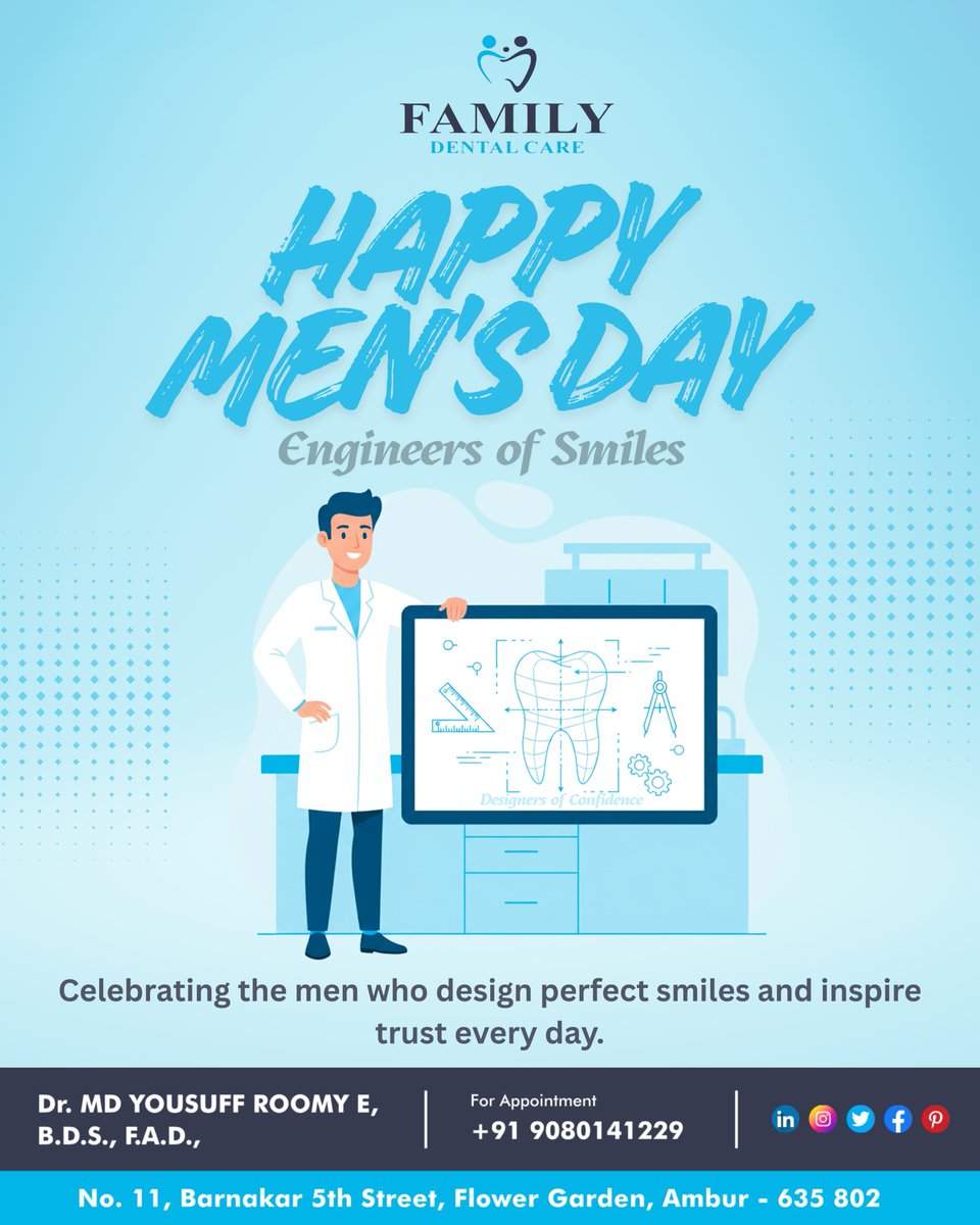 FDC_India's tweet photo. Cheers to the men who brighten the world with their smiles
Happy Men’s Day from Family Dental Care

📞 +91 9080141229
📍 No. 11, Barnakar 5th Street, Flower Garden, Ambur – 635 802 https://t.co/7BV11N5KHZ