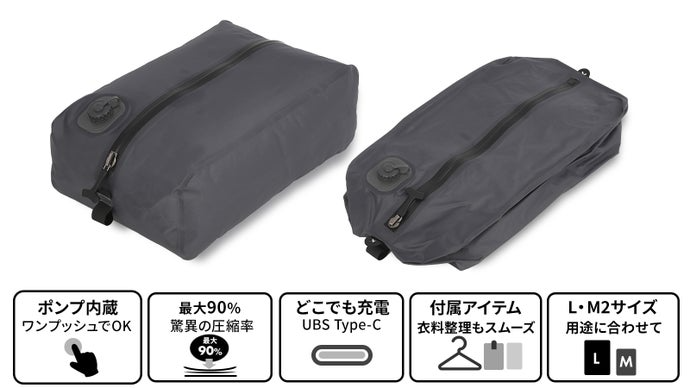 makuake_ca's tweet image. 旅行は楽しみだけど、荷造りがめんどう…
うまく詰められなくて、入れたり出したり…

《ポンプ内蔵電動圧縮バッグ》で
そんなストレスから解放されよう🙌

ワンプッシュでシューっと簡単に圧縮！
最大90%の圧縮率で旅行の準備をスマートに！

#旅行グッズ #マクアケ #Makuake