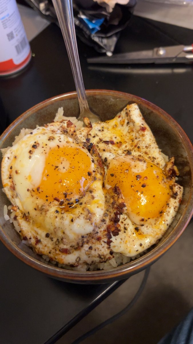 ShepDogFGC's tweet photo. I aint forget about SHIT anyways here’s eggs fried in chili oil and rice https://t.co/fMvnfREboc