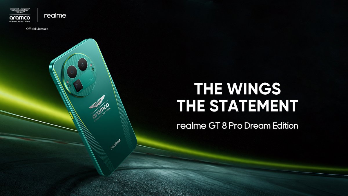 realme GT 8 Pro Dream Edition: Design Fully Elevated. Featuring the  youngest and most stylish ultra racing aesthetics in "Lime Essence + Aston  Martin Racing Green" – colors inspired by the team's