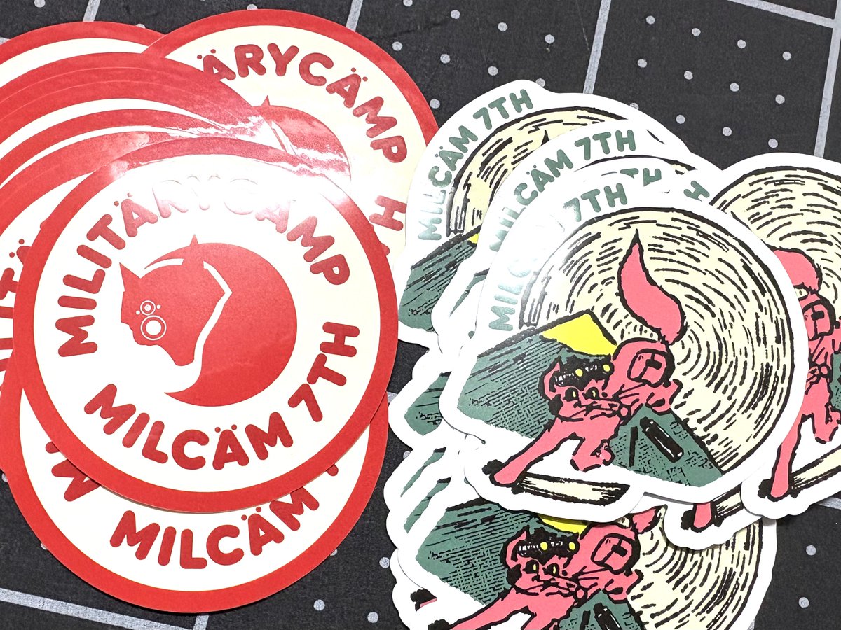 週末のミリキャンで販売するステッカーが到着！今年は某🦊の最初期と現在のロゴのミリ×アウトドアパロディです。
パッチもまもなく到着予定。
#ミリキャン
#ミリキャン7th
#ミリタリーキャンプ