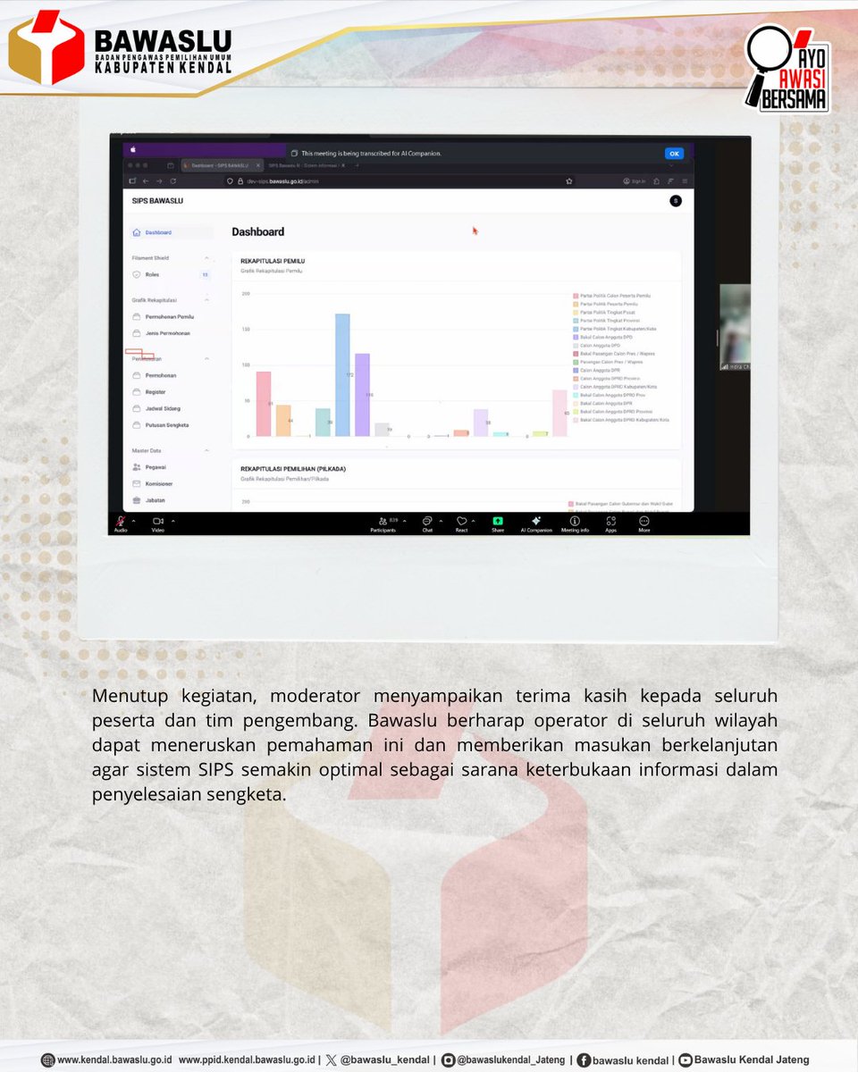 bawaslu_kendal's tweet image. Kendal, Bawaslu – Badan Pengawas Pemilu (Bawaslu) Kabupaten Kendal mengikuti rapat koordinasi melalui zoom yang diselenggarakan oleh Bawaslu RI. 

#AyoAwasiBersama
#BawasluKendal 
#SIPS 
#PenyelesaianSengketa