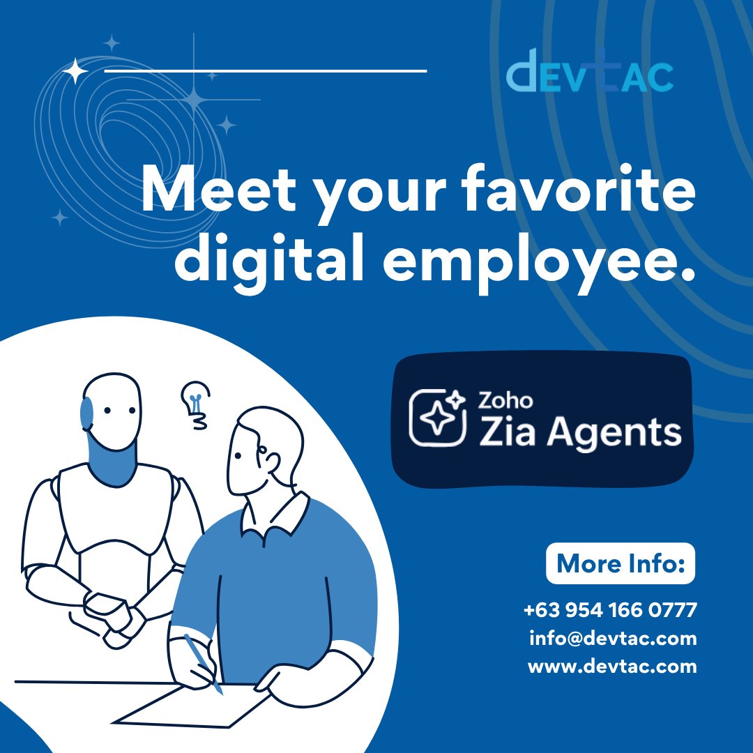 devtaccrminc's tweet image. 🤖 Meet your favorite digital teammate — Zoho Zia Agents! From automating workflows to providing real-time insights, Zia helps your team work smarter, not harder.

💡See how AI boosts your productivity: zurl.co/S5GpF

#Zia #AIAutomation #DigitalTransformation #SmartWork