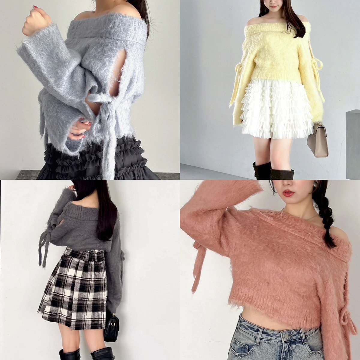 ルミナスカラーオフショルニット オフショルで着ていただけるニット