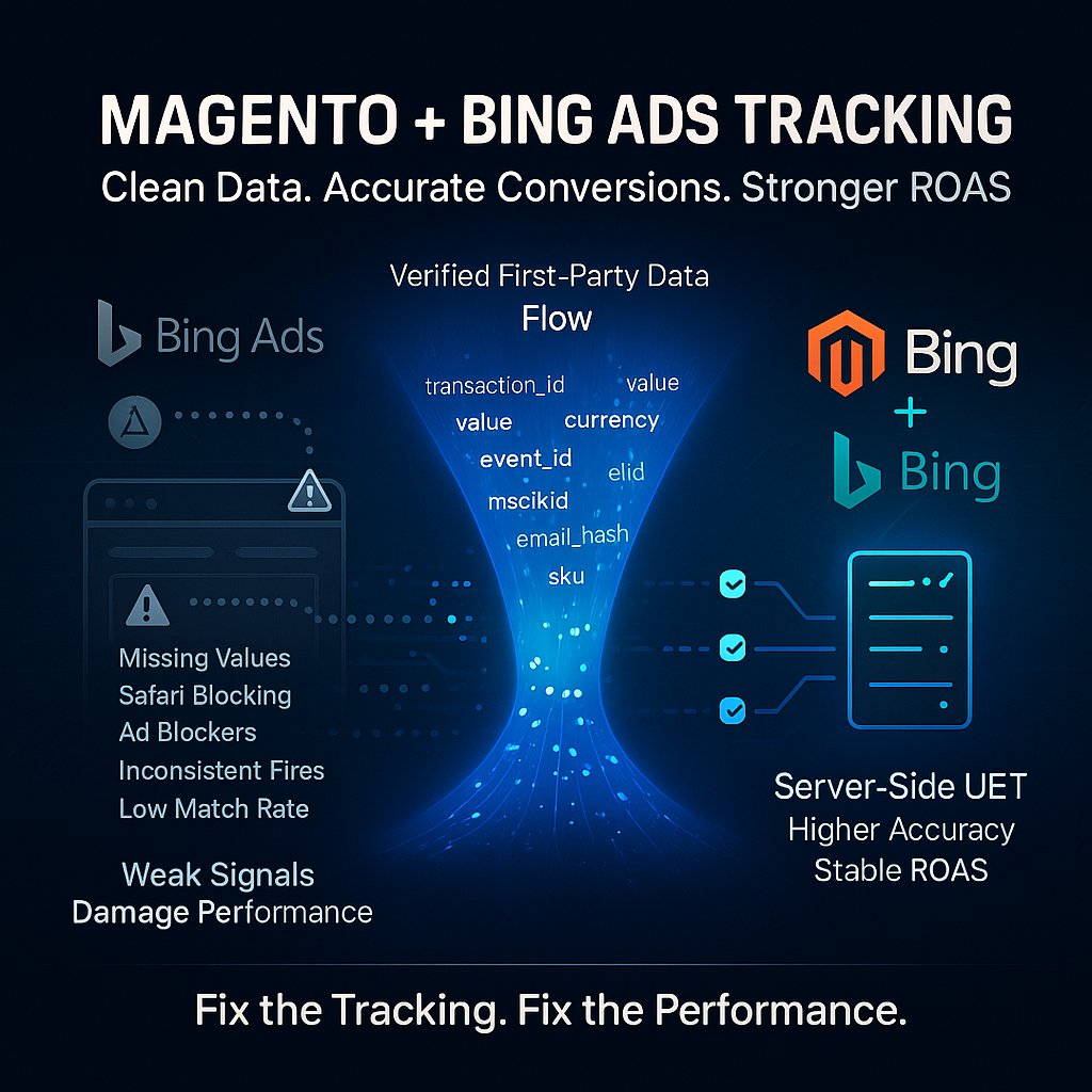 ArifulIslamCSE's tweet image. Magento + Bing Ads underperform? Fix your tracking.Structured dataLayer + GTM UET + server-side routing = accurate events, stable bids, and higher ROAS.
Clean data = better performance.#Magento #BingAds #ServerSideTracking #ConversionTracking #PerformanceMarketing