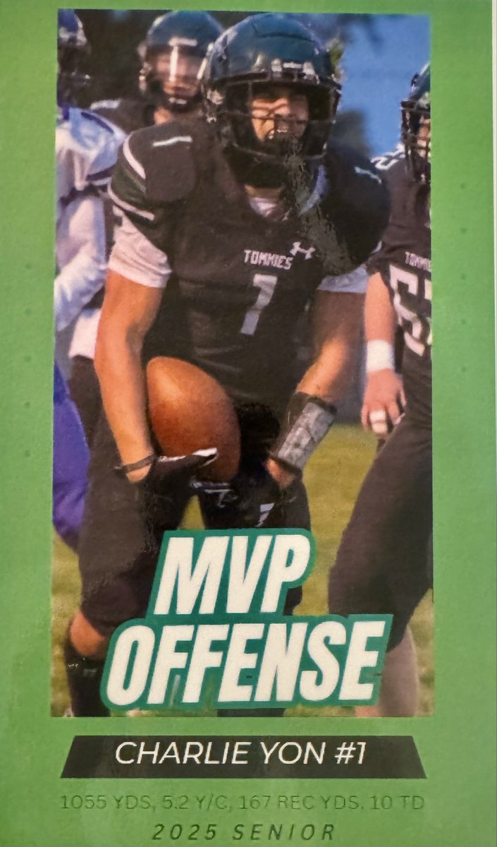 Hard work, discipline, and the grit to never give up on your dreams. All Region 1st team, All State 2nd team and MVP for the <a href="/tommie_football/">Thompson Tommie Football 🏈</a>’s  offense. Congratulations to all of the football athletes who earned honors this season. <a href="/CharlieYon34/">Charlie Yon</a> <a href="/PrepRedzoneDAK/">Prep Redzone Dakotas</a> <a href="/NDHSCA1/">NDHSCA</a> <a href="/NDHSAA/">NDHSAA</a>