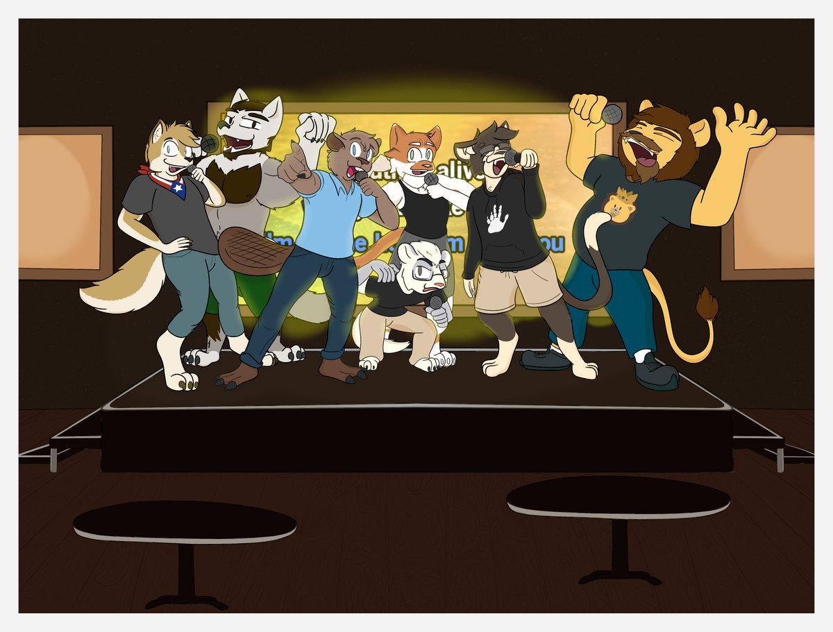 The last singer to take the stage is <a href="/KaymerichSpills/">Spills</a>, 
with that, the stage is full!

This doesn't mean you still can't get in on the fun! I'll now be adding people to the floor below them to cheer on the singers. They'll be busts, so the price will go from: 

$50 
to 
$30 USD.