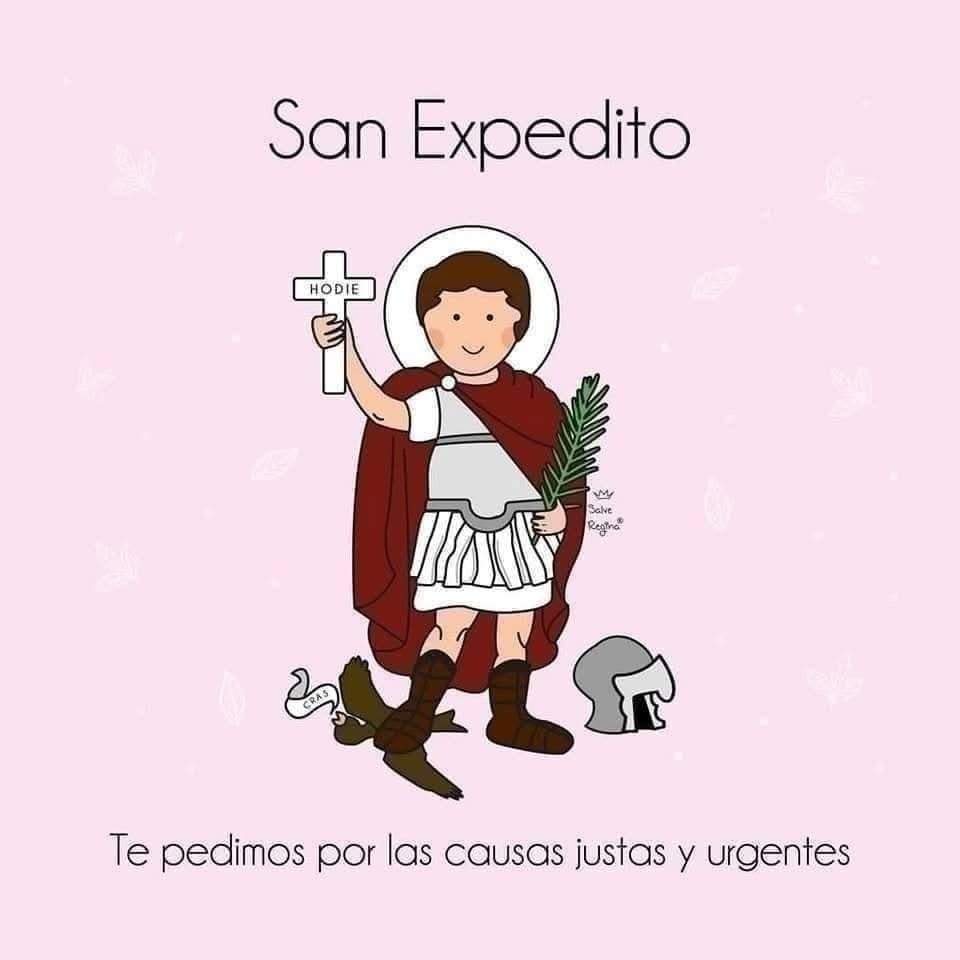 HOY COMO TODOS LOS 19 LE PEDIMOS A SAN EXPEDITO📷
San Expedito te pedimos por causas justas y urgentes,
ayúdame, santo glorioso, a levantarme.