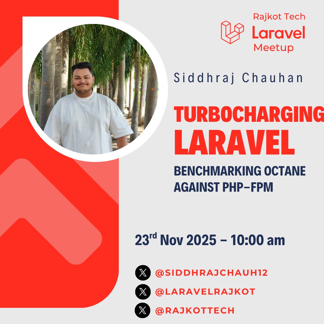 LaravelRajkot's tweet image. 📢 SPEAKER ANNOUNCEMENT! 🥳

We are thrilled to announce our 2nd speaker for upcoming Laravel Meetup!

Register yourself for November Laravel meetup to learn something new &amp;amp; do networking with Rajkot like minded people! 😎
 allevents.in/rajkot/laravel…

#LaravelMeetup #Rajkot #PHP