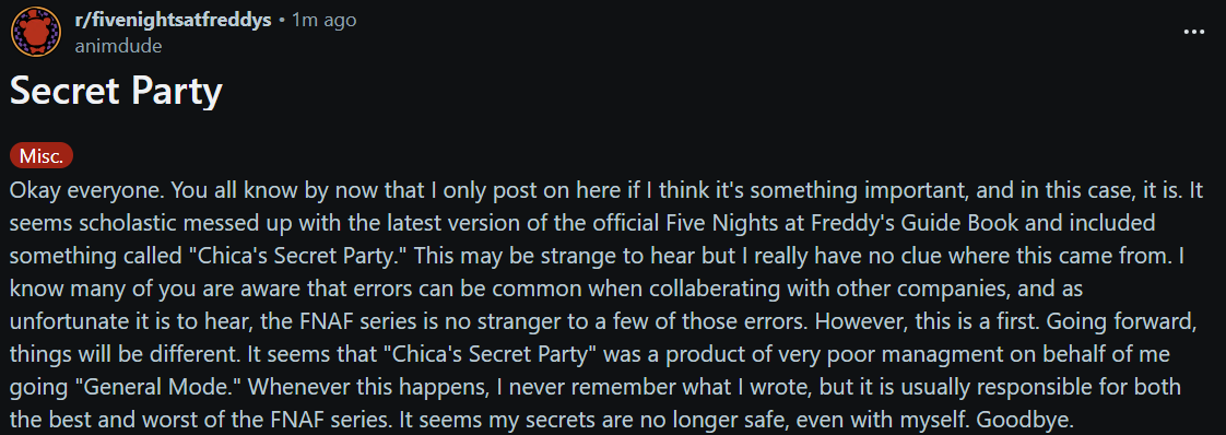 CosmicStarVA's tweet image. looks like Scott posted about Chica&apos;s Secret Party