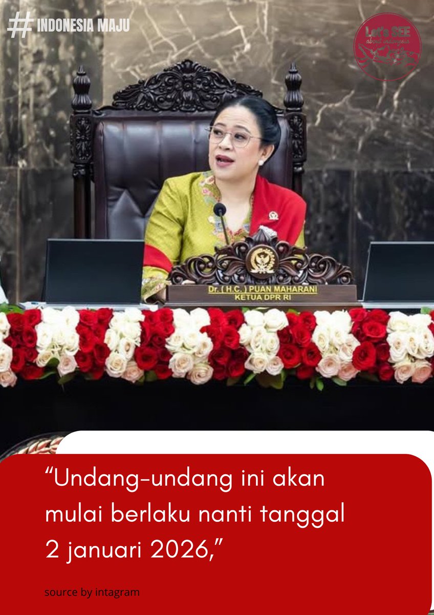 letsseeid's tweet photo. 🚨 BREAKING: DPR Resmi Sahkan Revisi KUHAP!

18 November 2025, Puan Maharani mengetuk palu pengesahan di tengah protes masyarakat sipil.

KUHAP baru berlaku 1 Januari 2026 menggantikan aturan 44 tahun yang lalu.
Apa yang berubah? 
#KUHAPBaru #TolakRKUHAP #DPRRISahkanKUHAP https://t.co/CQF0ZEGAZQ
