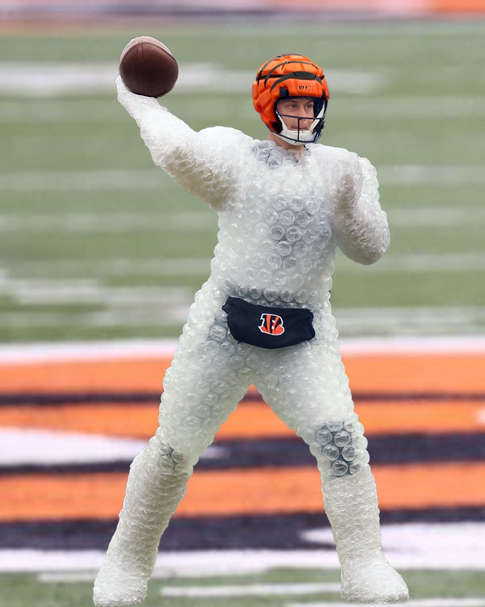 BengalsGraphics's tweet image. Joe Burrow isn’t allowed back on the field unless he goes out there looking like this 😂