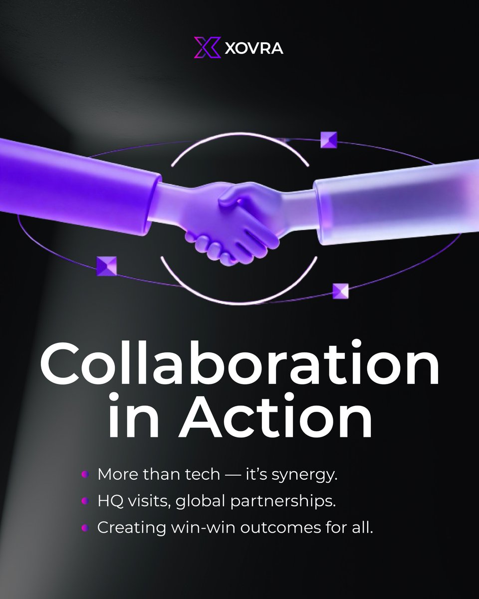 xovraofficial's tweet image. 🤝 Collaboration in Action

More than tech — it’s synergy. ✨
HQ visits, global partnerships 🌍
Creating win-win outcomes for all 
#XOVRA #CommunitySynergy #WinWin