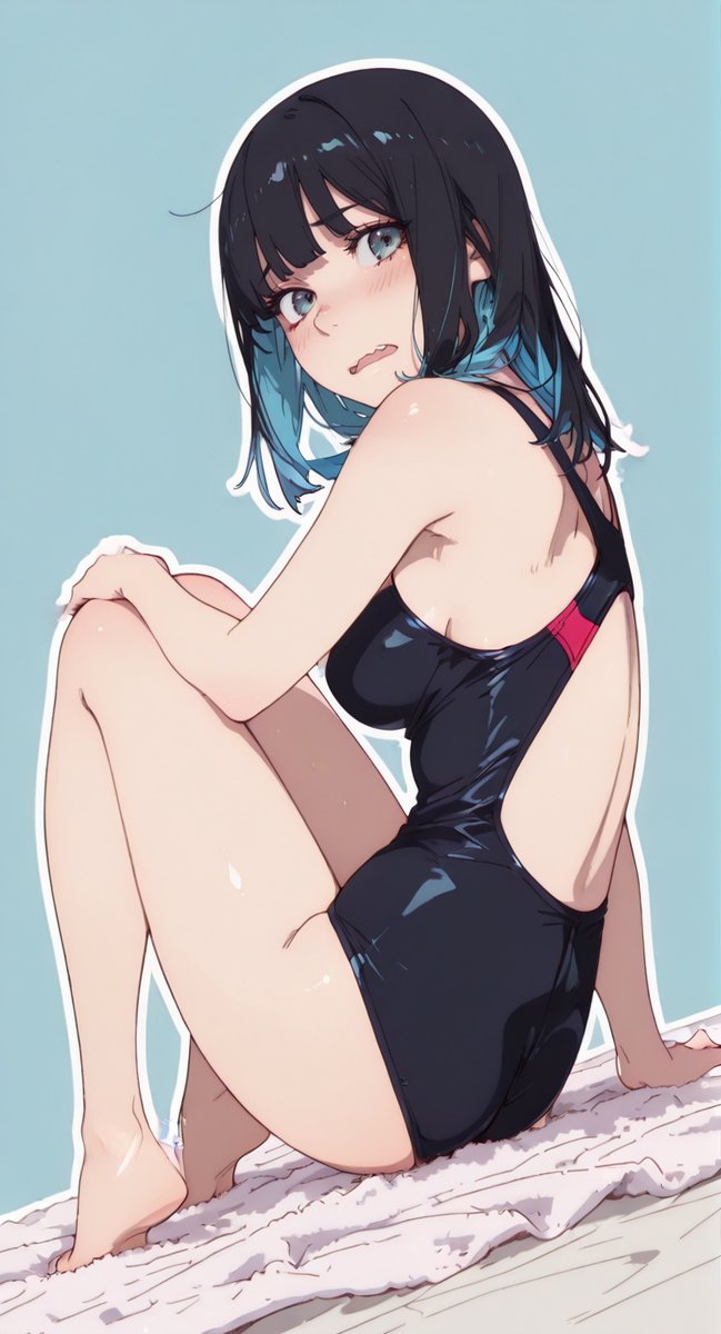 Q72go's tweet image. 突然声をかけられて狼狽する水着ちゃん
#AIスイスイ競水デー