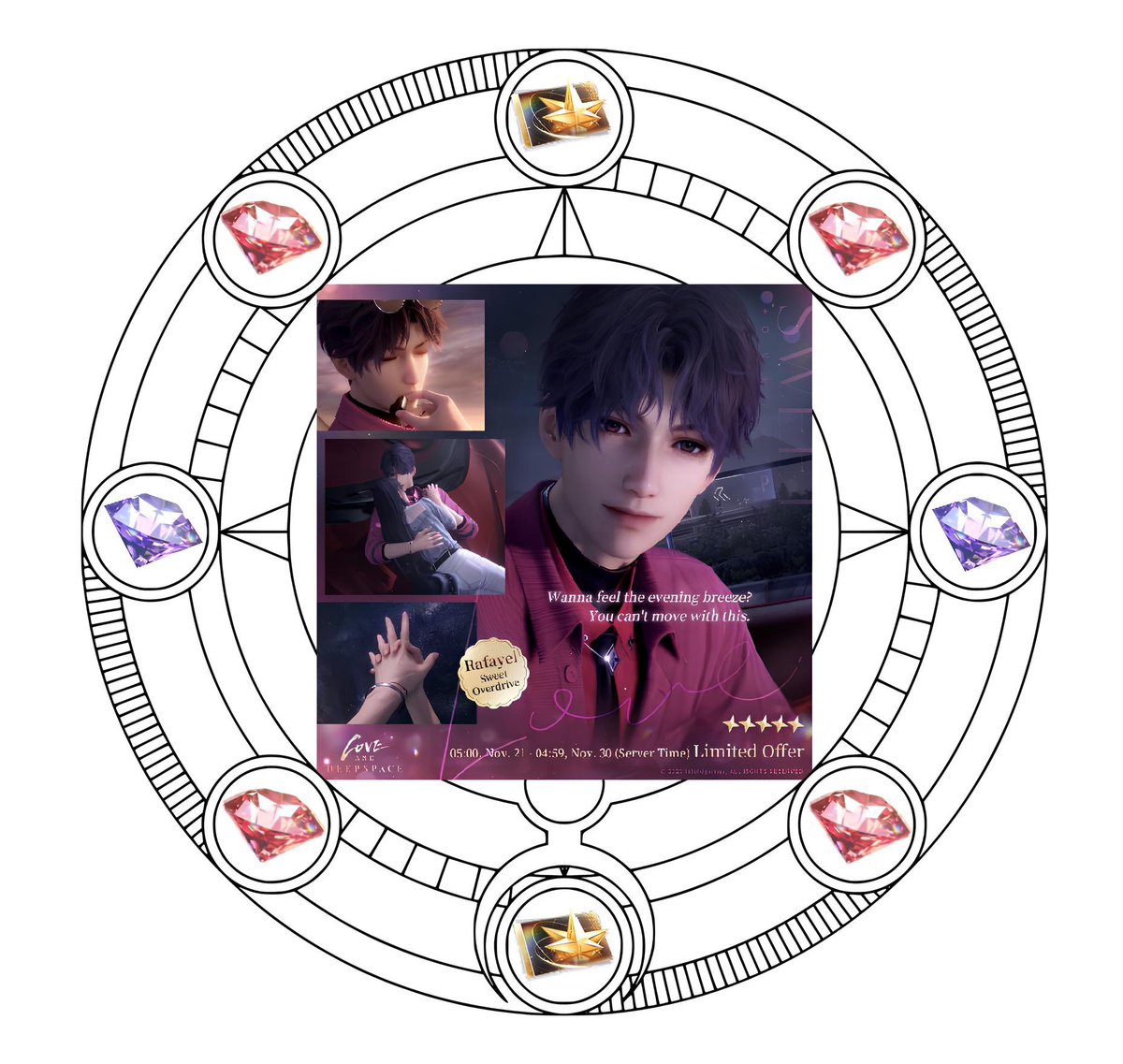 taschibunny's tweet image. May all beloved brides drive into the sunset with Rafayel at soft pity with three 5⭐️ Memories in 10 Wishes 🤍