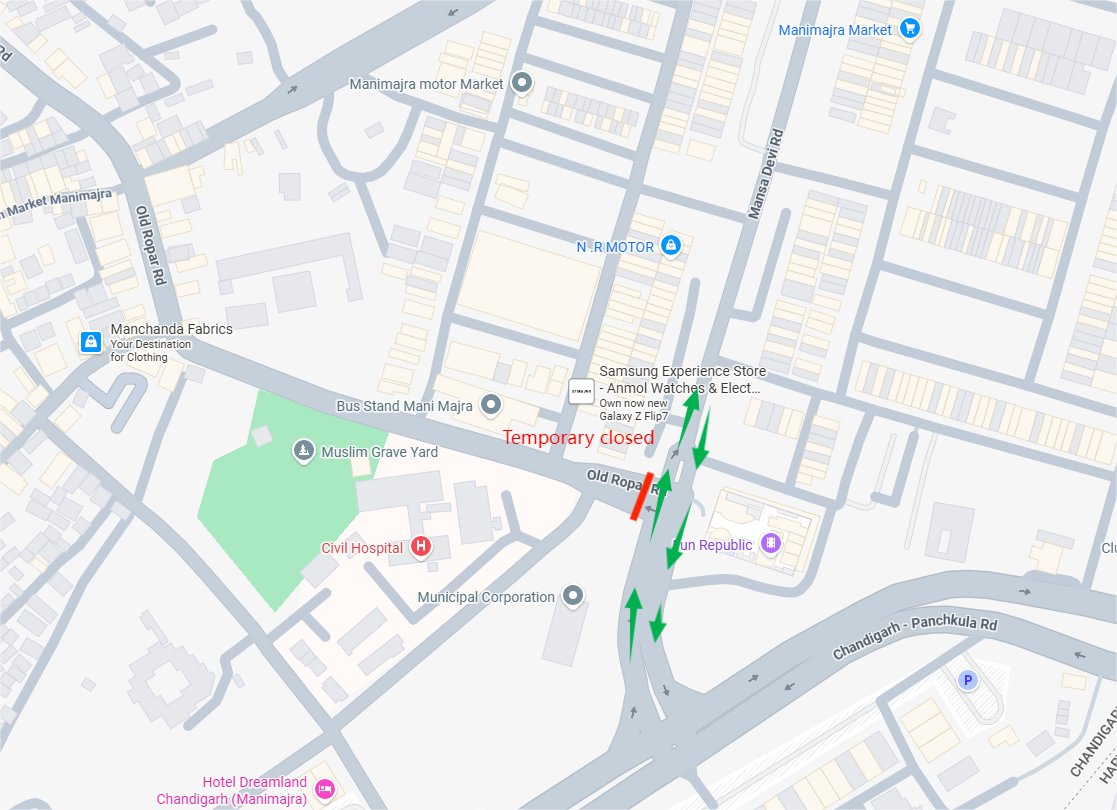 trafficchd's tweet image. #TrafficAdvisory #TrafficAlert :-
The general public is being #informed that laying water pipeline at old Ropar road T-Point at Mansa Devi road near Dhillon Complex Manimajra will be carried out on 19.11.2025 between 10.00AM to 10.00PM and the road will remain temporarily closed.