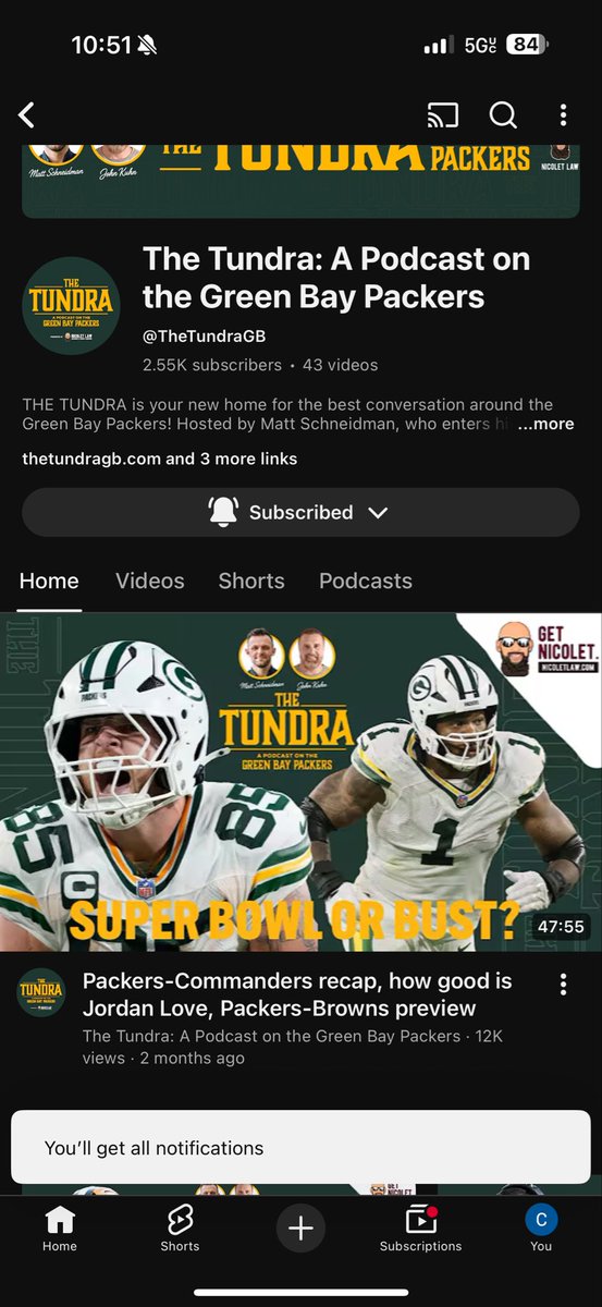 chenes456's tweet photo. @mattschneidman @TheTundraGB Subscribed! https://t.co/sOtNYE4bCu