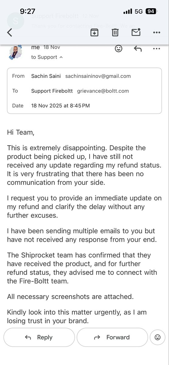 MafiaTheBeast's tweet photo. @BolttSupport  @iamboltt This is extremely disappointing. Despite the product being picked up, I have still not received any update regarding my refund status. It is very frustrating that there has been no communication from your side.
#Fraud #Fake #DefectiveProduct #Refund https://t.co/5NaQ7Qz8qK