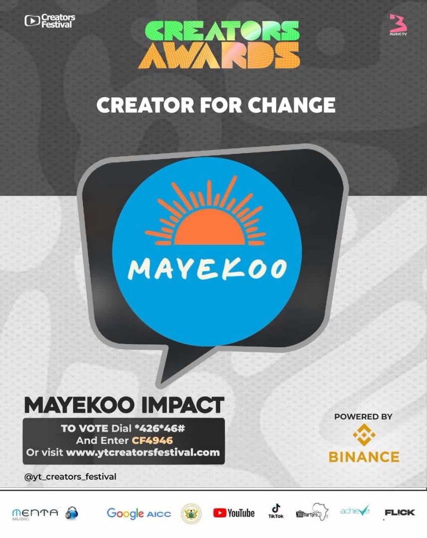 Mayekoo_Impact's tweet photo. We’re honoured! 💙
Mayekoo Impact has been nominated for Creator for Change at the Creators Festival Awards 2025.
👉 Vote for us: Dial ***426*46#** and enter **CF4946** or visit **https://t.co/WoXQvIEP71**
Let’s win this together! 🔥
#MayekooImpact #CreatorForChange https://t.co/0rqEbkMspU