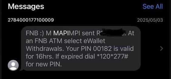 MegaFunTweets's tweet image. Was this not supposed to say 

FNB :) D M MAKAZOLE sent you Rxxx 

or 

FNB :) M D MAKAZOLE sent you Rxxx