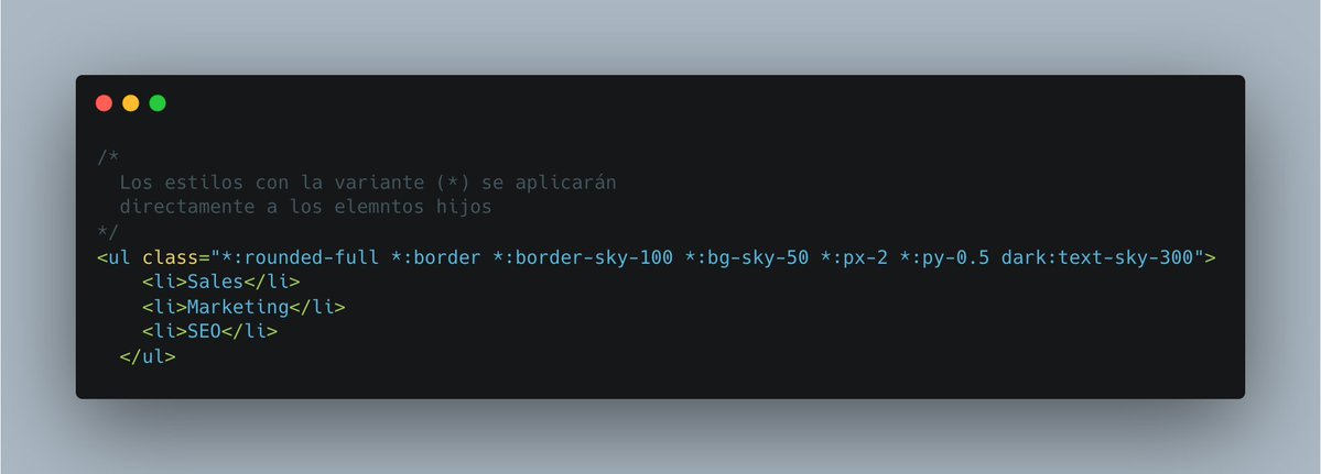 walterkstro_'s tweet image. Con la variante (*), puedes aplicar estilos a elementos que son descendientes directos #tailwindcss