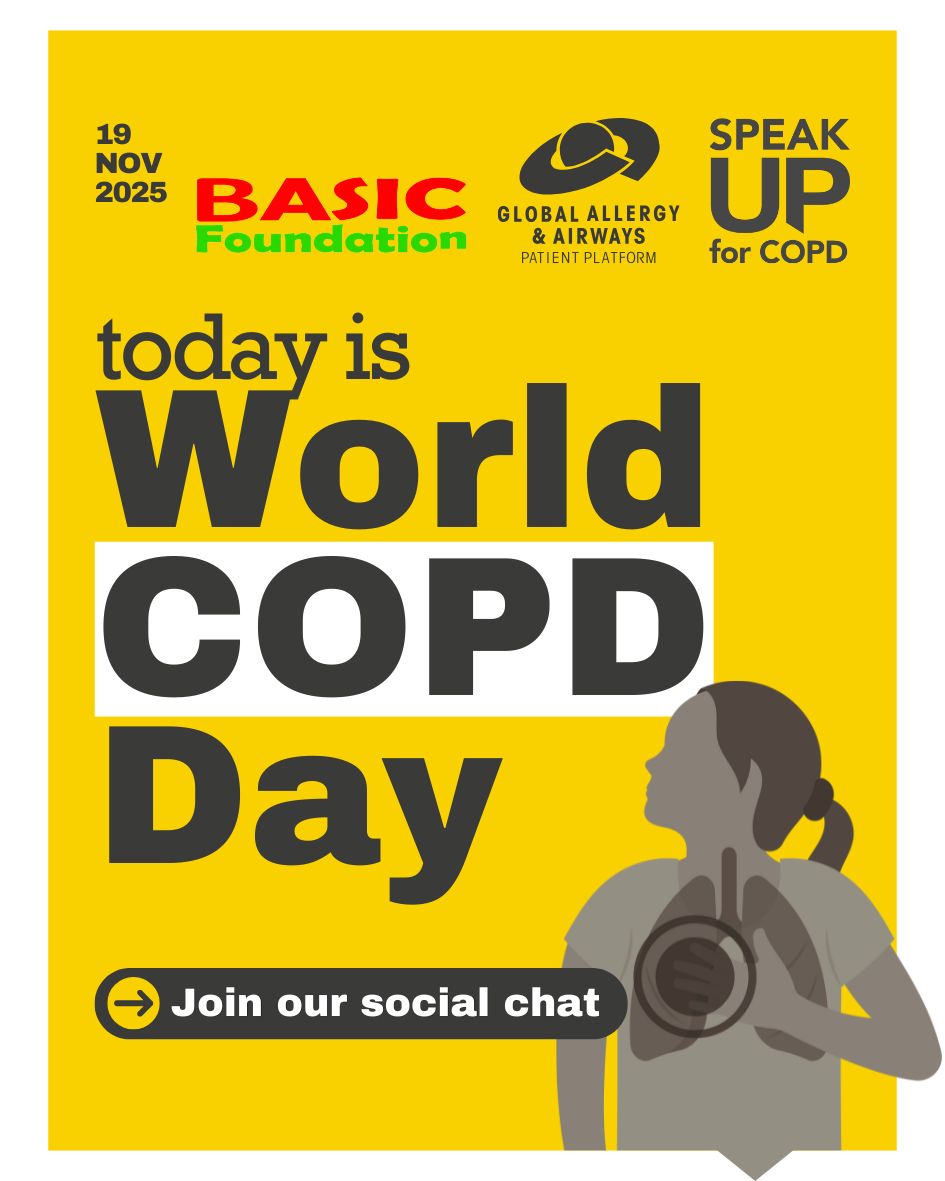 basicngo's tweet photo. 📢 It’s #WorldCOPDDay. Are you ready to #SpeakUpforCOPD? Today, we're hosting a worldwide social chat day on Facebook and LinkedIn.
 
We invite you to join the conversation:
 .
 🟡Post your own messages using #SpeakUpforCOPD to share your voice. https://t.co/HZnEen9icj
