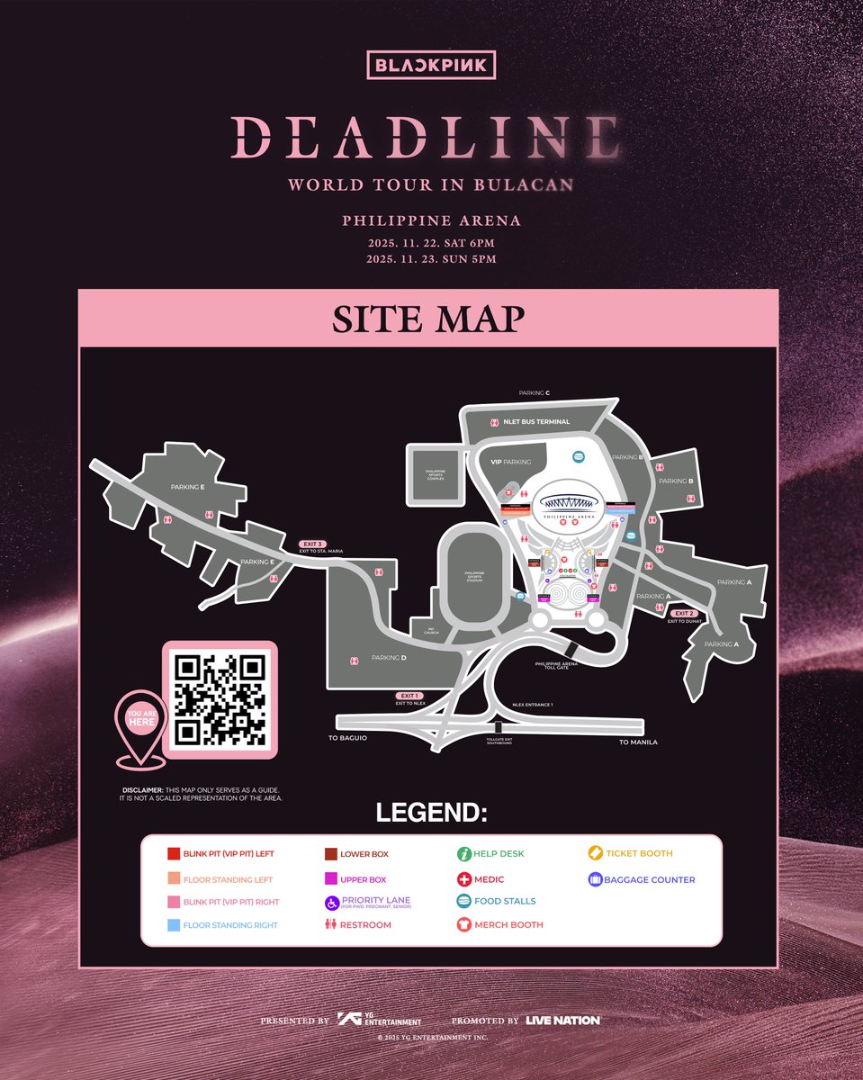 livenationph's tweet photo. Waivers for BLACKPINK WORLD TOUR <DEADLINE> IN BULACAN will be available at the venue entrance. You can also download them here: https://t.co/khPktNv7oh

Please bring the original printed and signed waiver, along with a copy of your parent/guardian’s ID, on the day of the show. 

You can also get the high-res site map here: https://t.co/FiVq8ioEtS
Expect heavy traffic on both concert days, so plan your trip to the venue accordingly.

Strictly no re-entry after ticket validation.

#BLACKPINK #블랙핑크 #WORLDTOUR #DEADLINE #DEADLINE_IN_BULACAN #YG