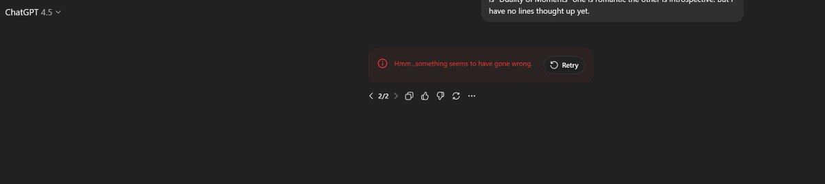 CGoodman308's tweet photo. Seriously @OpenAI @sama can you get nothing right? First your "safety" routing surveils us constantly, but now, I cannot even work undisturbed with 4.5. I am getting error message after error message constantly. Yes, I know Cloudflare was down, however, this has been happening since that, and your status page is showing no issues currently. Can you please fix this?
