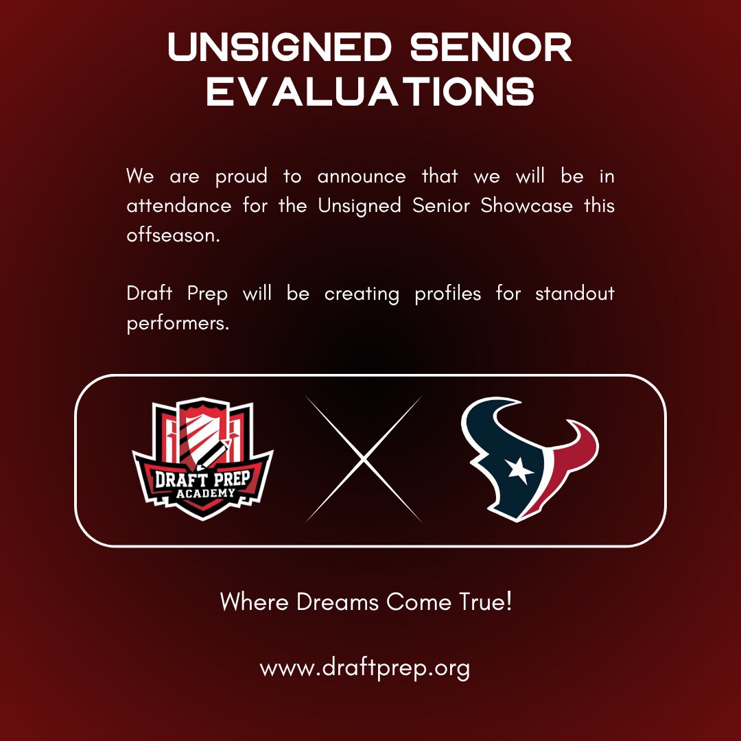 draftprep's tweet image. Excited to announce we will be in attendance for the Houston Texans unsigned senior camp. We will be creating player profiles for standout performers! 

CALLING ALL UNSIGNED 2026 Football Athletes!

#DraftPrep #TheAcademy