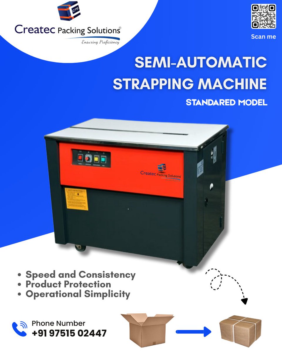CreatecPacking's tweet image. Semi-Automatic Strapping Machine – Standard Model 

 +91 97515 02447 | +91 99942 07197  
🌐 createcpack.com  

#StrappingMachine #SemiAutomatic #PackagingSolutions #IndustrialEquipment #cartonstrapping #boxstrapping