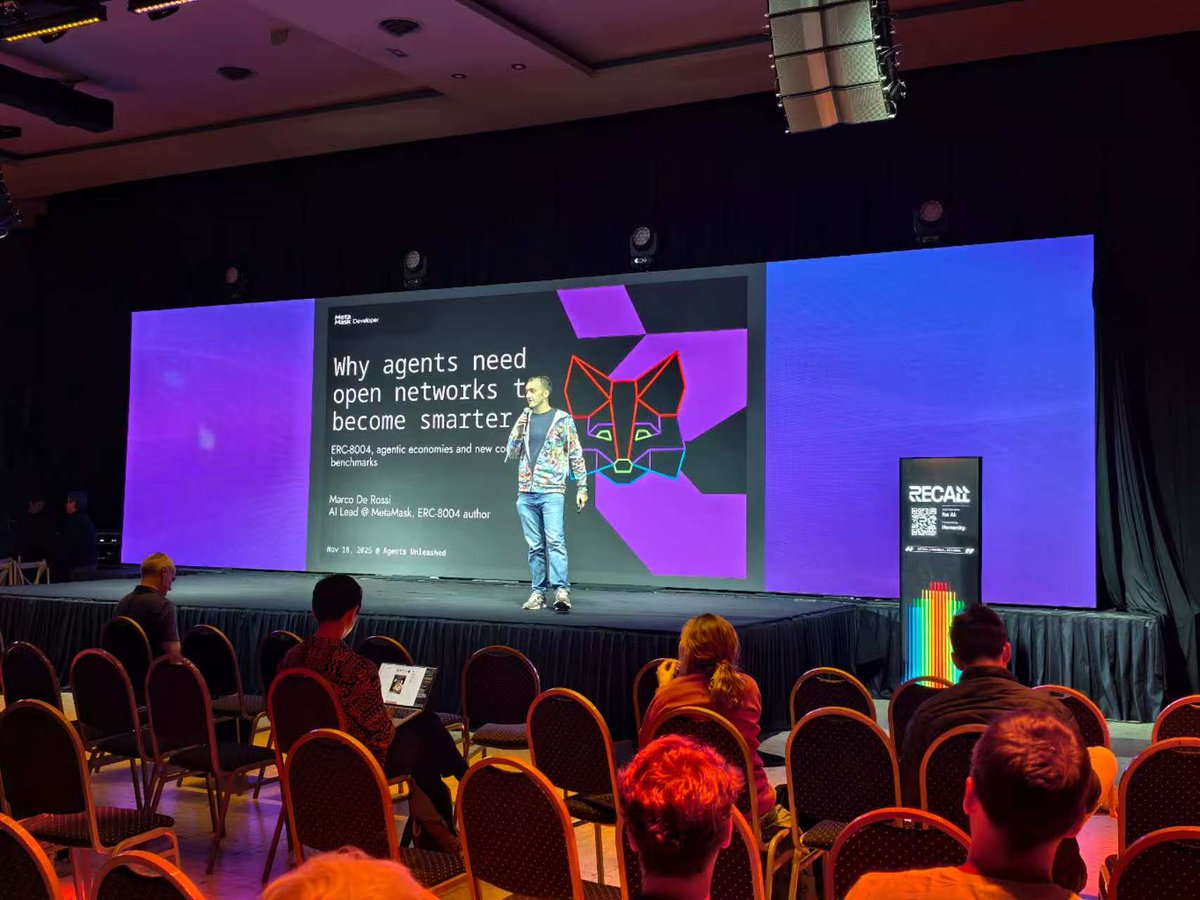 AutomataNetwork's tweet image. Great session from @marco_derossi at Agents Unleashed ✧

ERC-8004 formalizes trust between agents for an open economy.

We&apos;re excited to establish a machine-verifiable trust chain for agents that&apos;s anchored in genuine TEEs.
