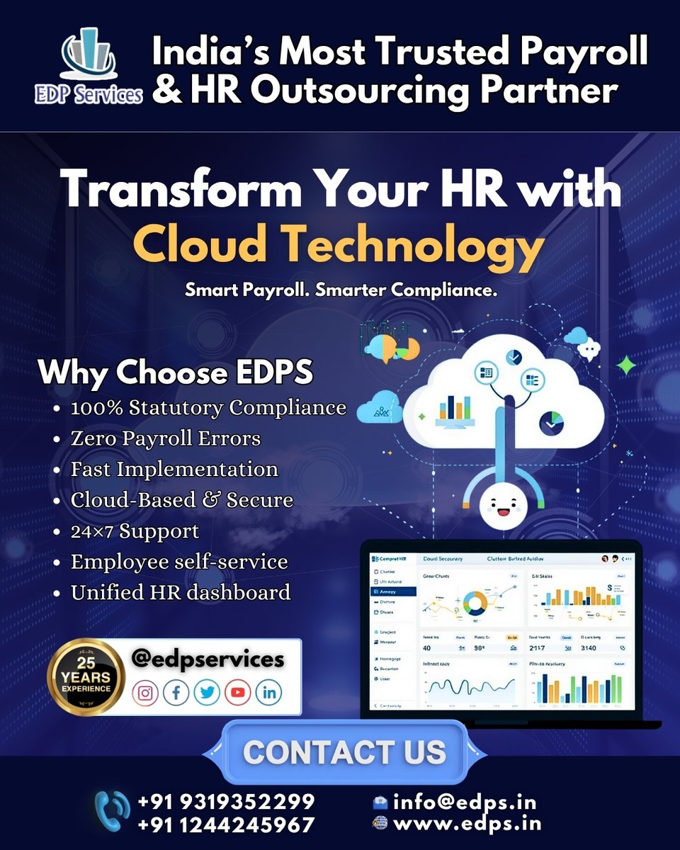edps_services's tweet image. Transform Your HR with Cloud Technology
📩 info@edps.in | 🌐 edps.in | 📞 +91 9319352299
Smart Payroll. Smarter Compliance.
Why Choose EDPS
#CloudHR #PayrollAutomation #HRSolutions #ComplianceManagement #EDPServices #SmartHR #Workforce #india #delhi #Cloudflare