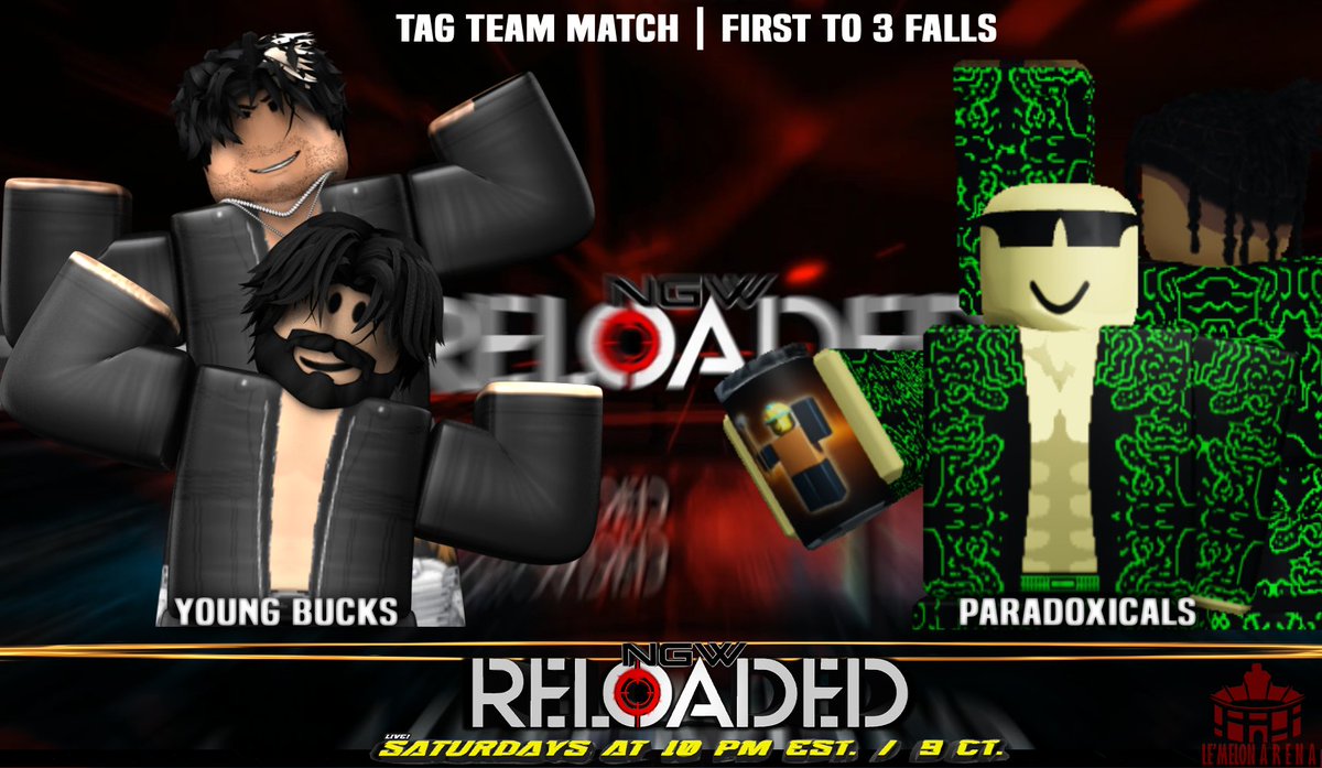 NGWRoblox's tweet image. 11-22-25 | Get ready for some @NGWRoblox tag team action, playas, as the Young Bucks, @tylerfletcherrw and @AlexSwanRW will team up to take on King Hunter and @ashsreturn, the Paradoxicals!